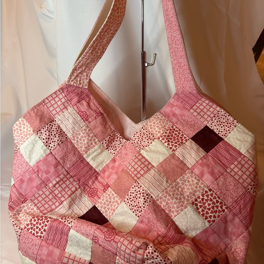Patchwork Women’s Pink Reversible Tote Shoulder H… - image 1